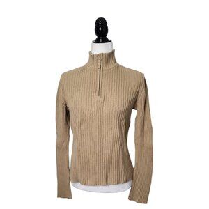 DKNY Jeans Women's Sweater Size M 1/4 Zip Ribbed Long Sleeve Form Fitting